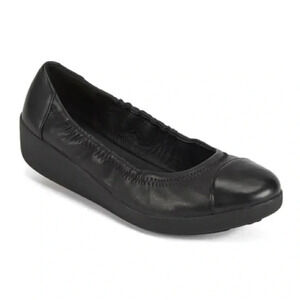 FF2 by FitFlop Women's F-Pop Leather Ballerina Flats - All Black size 8.5 EUC